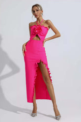 Francesca Rose Red Floral Ruched Maxi Dress